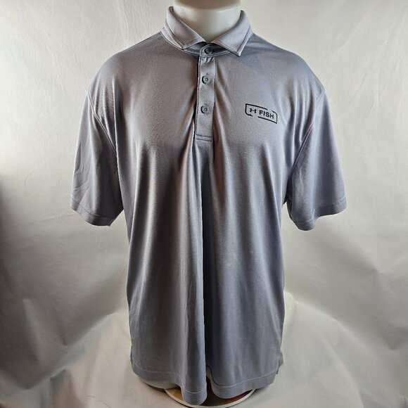 Under Armour Shirt Mens 2XL Gray HeatGear Polo Fish Loose Fit Performance Golf - Picture 1 of 7